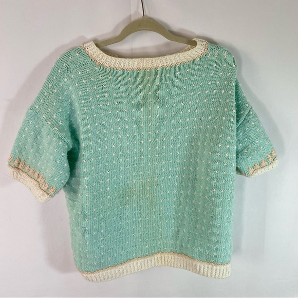 Vintage 70s crochet knit pastel kawaii sweater top short sleeve shirt handmade - Picture 5 of 5